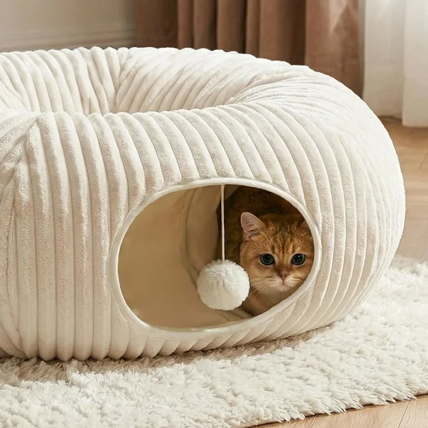 Cat Tunnel Bed with 40 Pcs Interactive Cat Toys