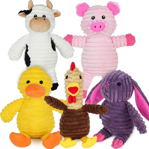 5 Pack Dog Toys Plush Squeaky